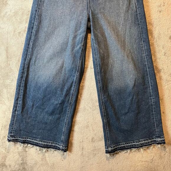 AYR The Must Super Wide Leg High Rise Jeans Dark Wash Size 30 Raw Hem Distressed - Picture 3 of 10